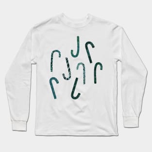 Candy canes, monochrome, green silhouette, Christmas candy Long Sleeve T-Shirt